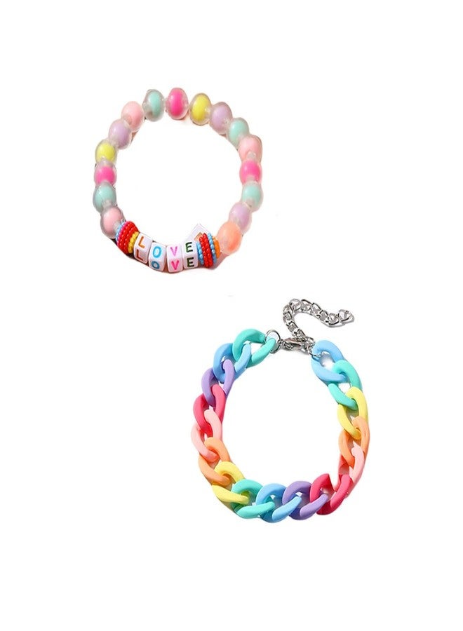 ASHMITA 4 Pairs Multicolor Resin Lightweight Chunky Link Chain Bracelets Heart-shaped Flower Rainbow Candy Colorful Beads Paperclip Chain Bracelet for Women - Image 1