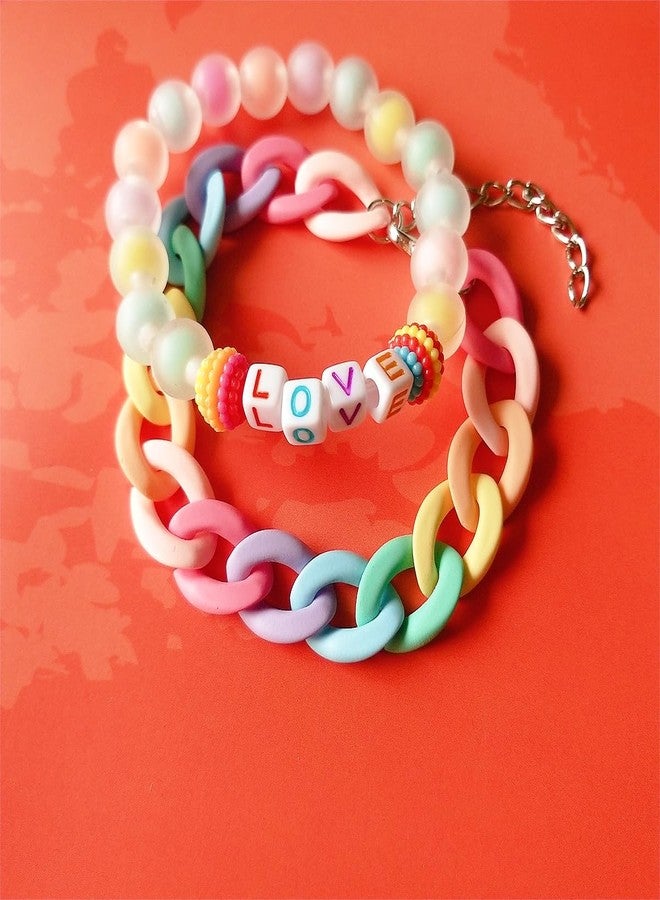 ASHMITA 4 Pairs Multicolor Resin Lightweight Chunky Link Chain Bracelets Heart-shaped Flower Rainbow Candy Colorful Beads Paperclip Chain Bracelet for Women - Image 5