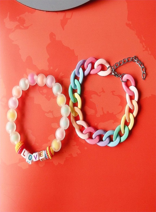 ASHMITA 4 Pairs Multicolor Resin Lightweight Chunky Link Chain Bracelets Heart-shaped Flower Rainbow Candy Colorful Beads Paperclip Chain Bracelet for Women - Image 4