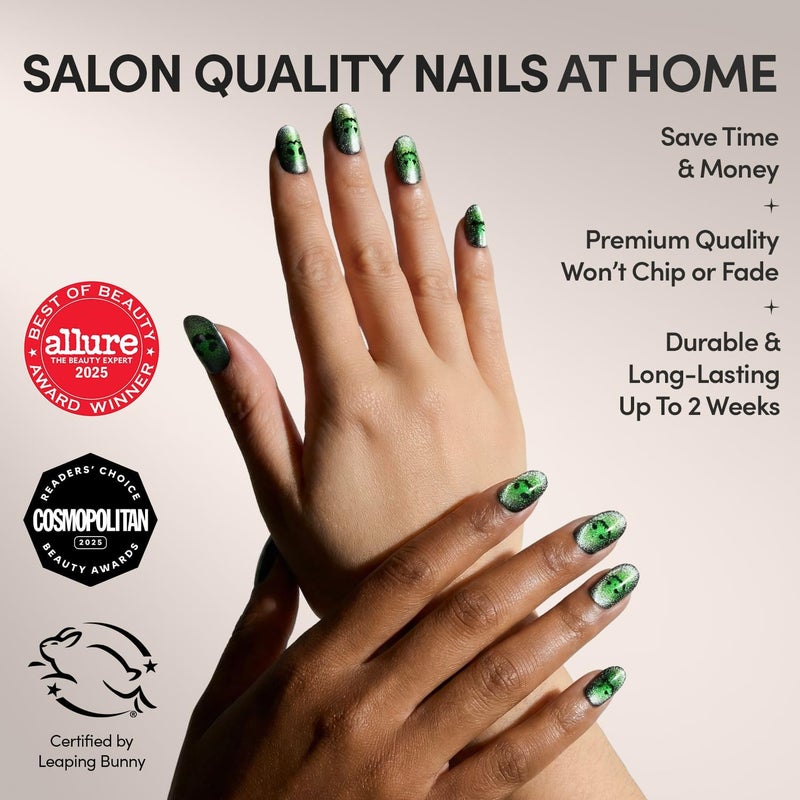 Glamnetic Stable inert material Press On Nails - Peek-o'-Lantern | Short Round Fake Nails with Pumpkin Jack-o’-Lantern Graphics & Velvet Finish, Salon Quality Halloween Nails | 15 Sizes - 30 Nail Kit with Glue Storage burden minimized build - Image 2