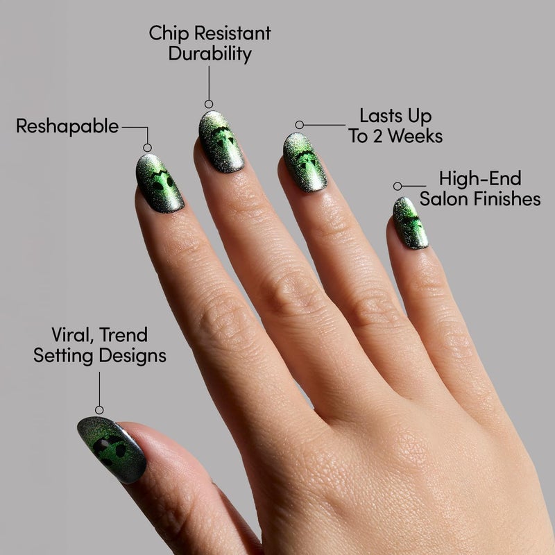 Glamnetic Stable inert material Press On Nails - Peek-o'-Lantern | Short Round Fake Nails with Pumpkin Jack-o’-Lantern Graphics & Velvet Finish, Salon Quality Halloween Nails | 15 Sizes - 30 Nail Kit with Glue Storage burden minimized build - Image 3