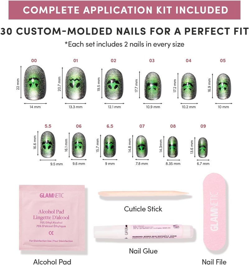 Glamnetic Stable inert material Press On Nails - Peek-o'-Lantern | Short Round Fake Nails with Pumpkin Jack-o’-Lantern Graphics & Velvet Finish, Salon Quality Halloween Nails | 15 Sizes - 30 Nail Kit with Glue Storage burden minimized build - Image 4
