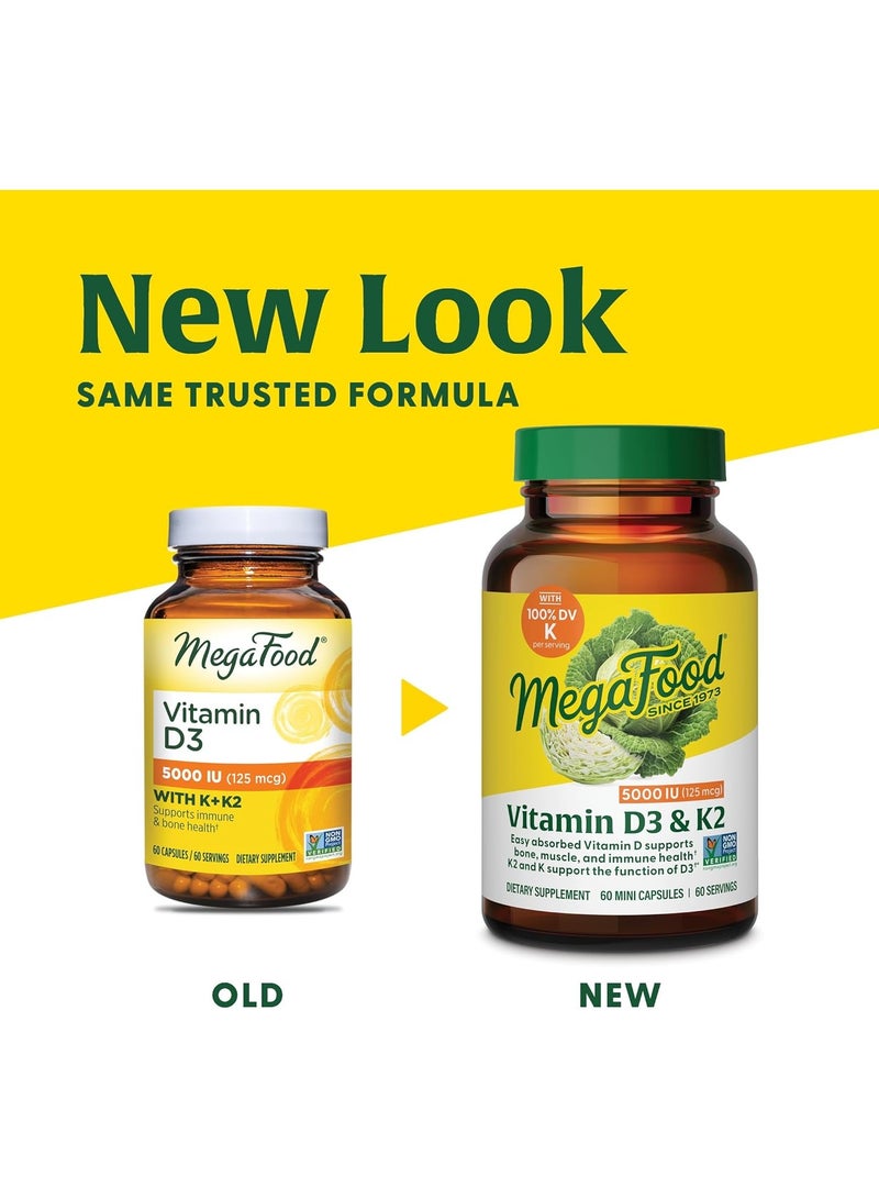 MegaFood Vitamin D3 & K2 - 5000 IU (125 mcg), EASY ABSORBED VITAMIN D SUPPORTS BONE, MUSCLE, AND IMMUNE HEALTH K2 AND K SUPPORT THE FUNCTION OF D3, DIETARY SUPPLEMENT 120 MINI CAPSULES / 120 SERVINGS. - Image 2