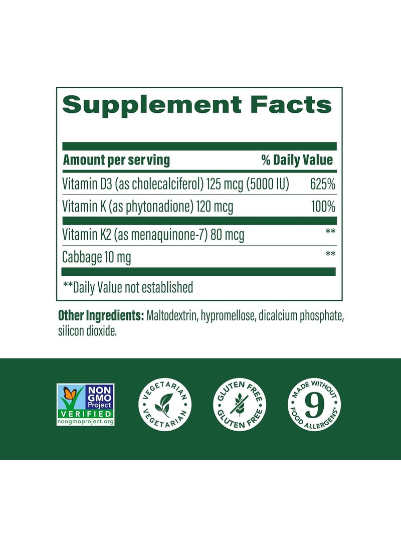 MegaFood Vitamin D3 & K2 - 5000 IU (125 mcg), EASY ABSORBED VITAMIN D SUPPORTS BONE, MUSCLE, AND IMMUNE HEALTH K2 AND K SUPPORT THE FUNCTION OF D3, DIETARY SUPPLEMENT 120 MINI CAPSULES / 120 SERVINGS. - Image 3