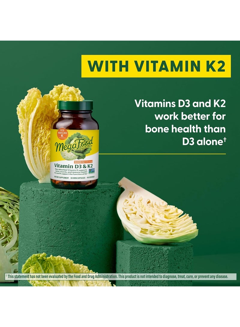 MegaFood Vitamin D3 & K2 - 5000 IU (125 mcg), EASY ABSORBED VITAMIN D SUPPORTS BONE, MUSCLE, AND IMMUNE HEALTH K2 AND K SUPPORT THE FUNCTION OF D3, DIETARY SUPPLEMENT 120 MINI CAPSULES / 120 SERVINGS. - Image 5