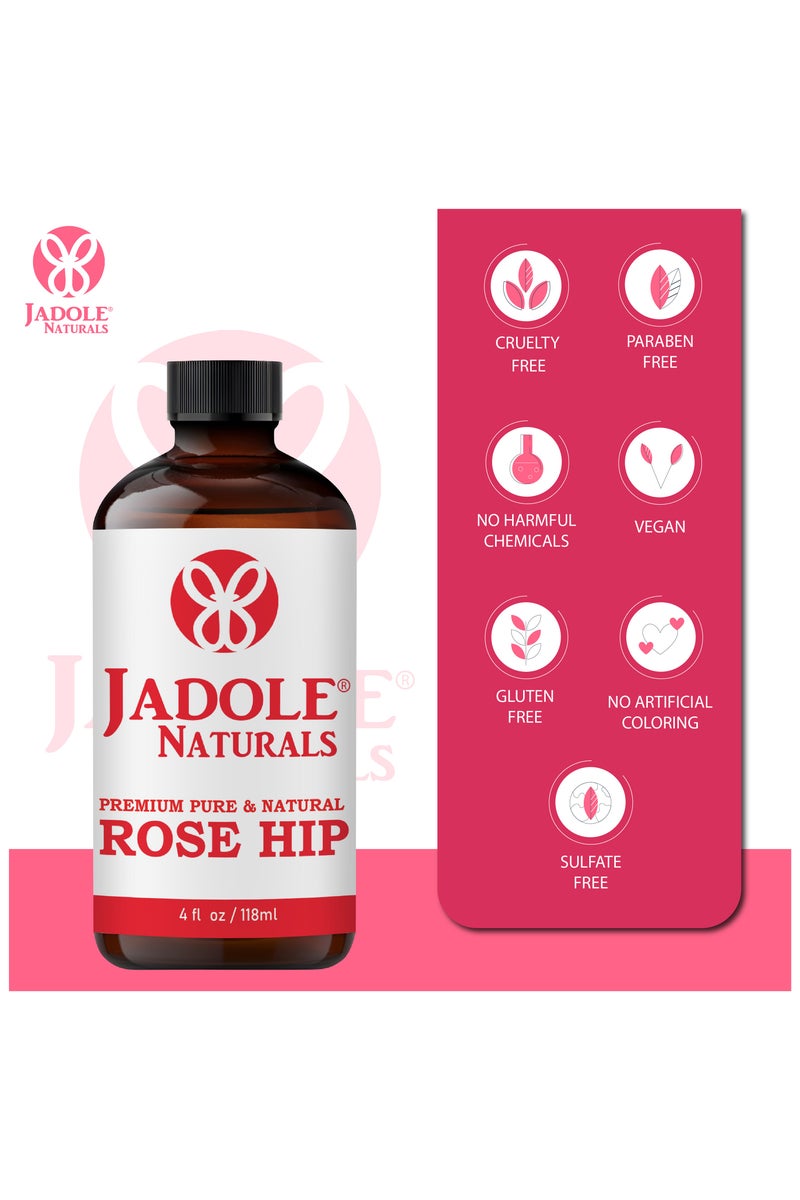Jadole Naturals Rose Hip Oil - 118 ml, Improves Hair Growth, Strength & Face, Body & Skin - Image 5