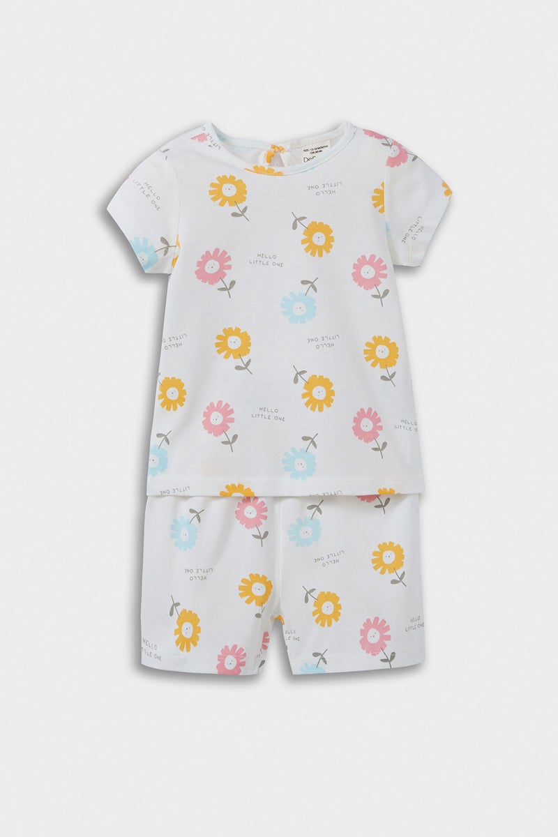 DeFacto Baby Girl 2 piece Regular Fit Flower Knitted Pyjamas  - Image 1