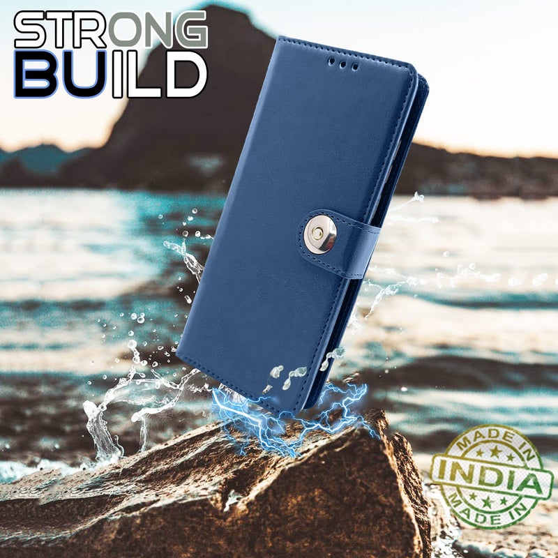 Pikkme Vivo Y12s / Y20 / Y20i / Y20G Flip Cover Leather Finish | Inside TPU with Card Pockets | Wallet Stand and Shock Proof | Complete Protection Flip Case (Button Blue) - Image 2