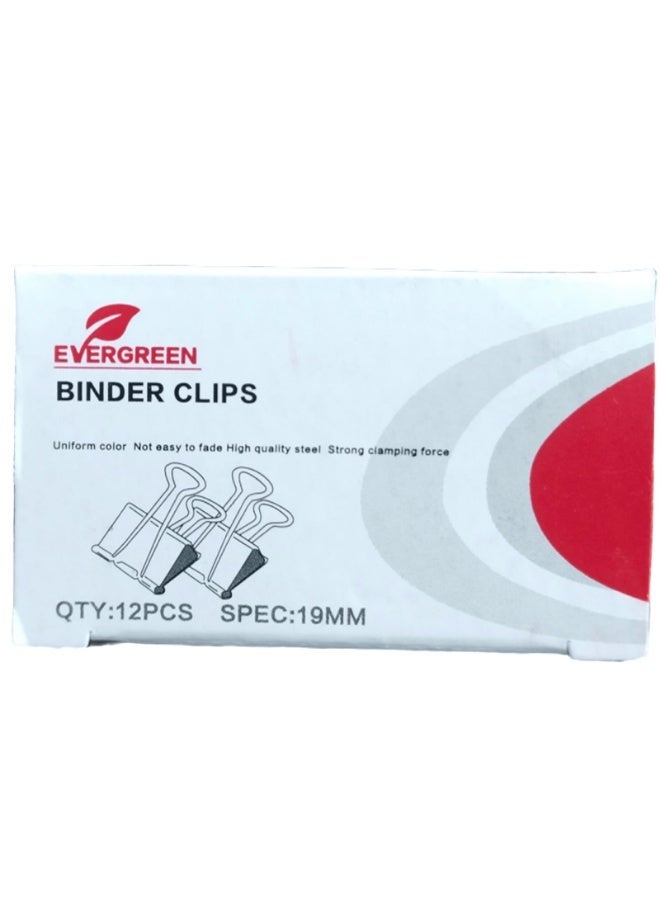 EVERGREEN binder clips 1 pack 12 pcs , 19 mm size, black - Image 1