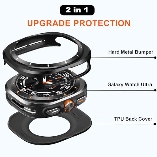 Suphart Metal Cases Compatible with Samsung Galaxy Watch Ultra (2025/2024) 47mm Case, Stainless Steel Protective Cover Rugged Bumper with Back Frame for Galaxy Watch Ultra, Black/White - Image 2