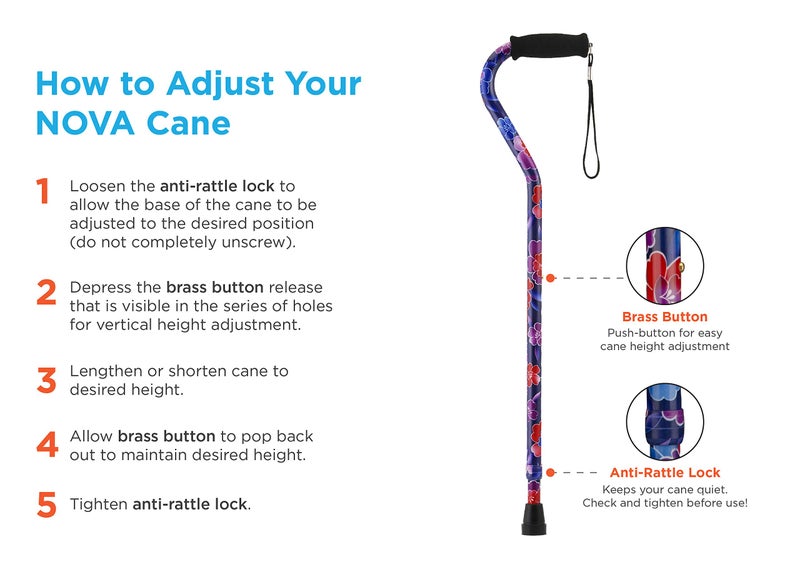 NOVA Medical Products NOVA Sugarcane, Walking Cane with All Terrain Rubber Quad Tip Base and Carrying Strap, Butterfly Symphony Design - Image 4