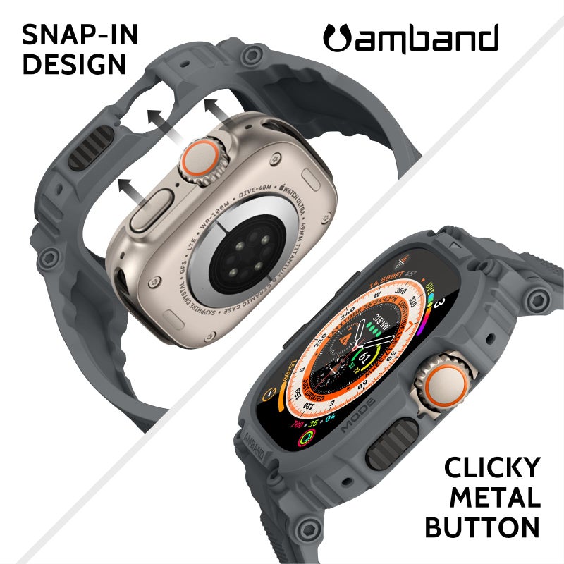 amBand Bands Case Screen Protector Compatible with Apple Watch Ultra 3/2/1 49mm, M1 Sport Series Rugged Cover Strap and 9H Tempered Glass Film, Protective Bumper for iWatch 49 mm Men Gray - Image 5