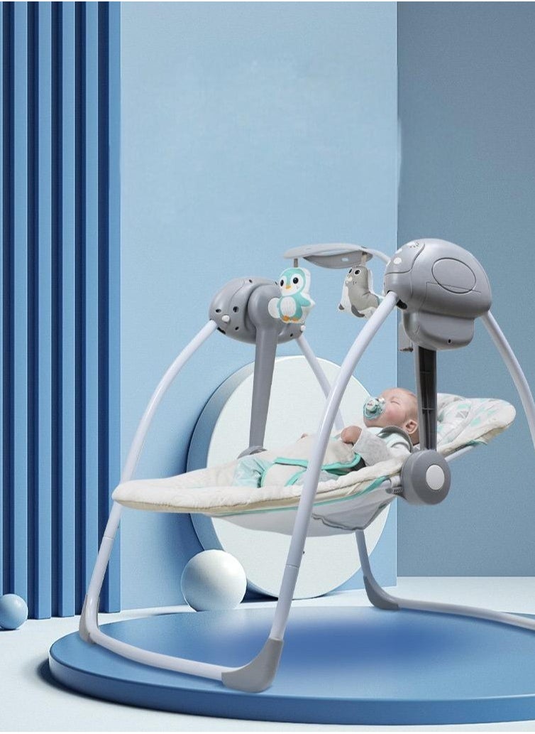 I LOVE KIDS Baby Automatic Swing With Music And Mosquito Net,5 Speeds,12 Fun Melodies,Breathable Fabric And 2 Plush Toys,Newborn To Toddler  - Image 2