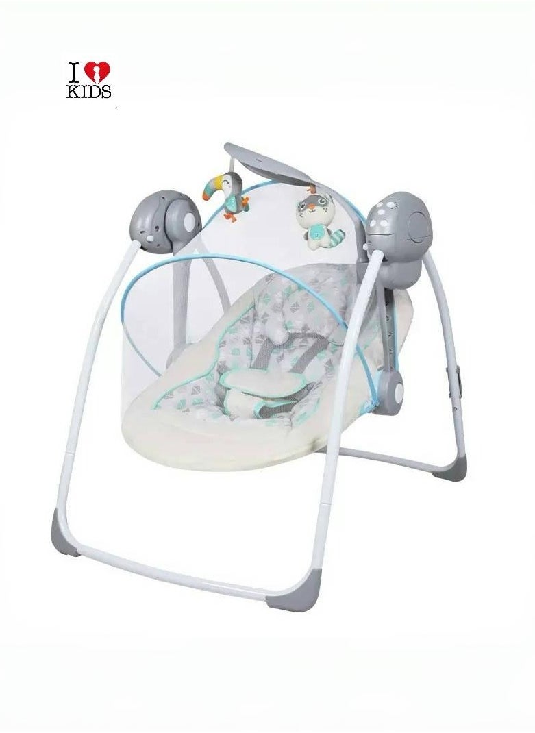 I LOVE KIDS Baby Automatic Swing With Music And Mosquito Net,5 Speeds,12 Fun Melodies,Breathable Fabric And 2 Plush Toys,Newborn To Toddler  - Image 1