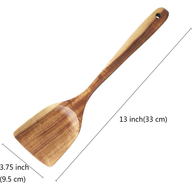 FJNATINH FJNATINH Large Wooden Wok Spatula  13 Inch Natural Teak Long Handle Turner Coated Natural Resin  Handmade for Non-stick Cookware  - Image 4