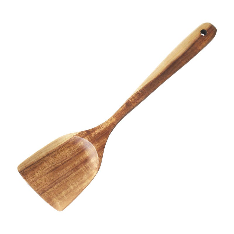 FJNATINH FJNATINH Large Wooden Wok Spatula  13 Inch Natural Teak Long Handle Turner Coated Natural Resin  Handmade for Non-stick Cookware  - Image 1