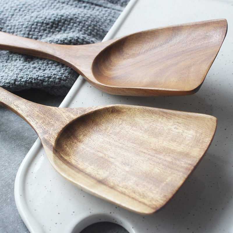FJNATINH FJNATINH Large Wooden Wok Spatula  13 Inch Natural Teak Long Handle Turner Coated Natural Resin  Handmade for Non-stick Cookware  - Image 5