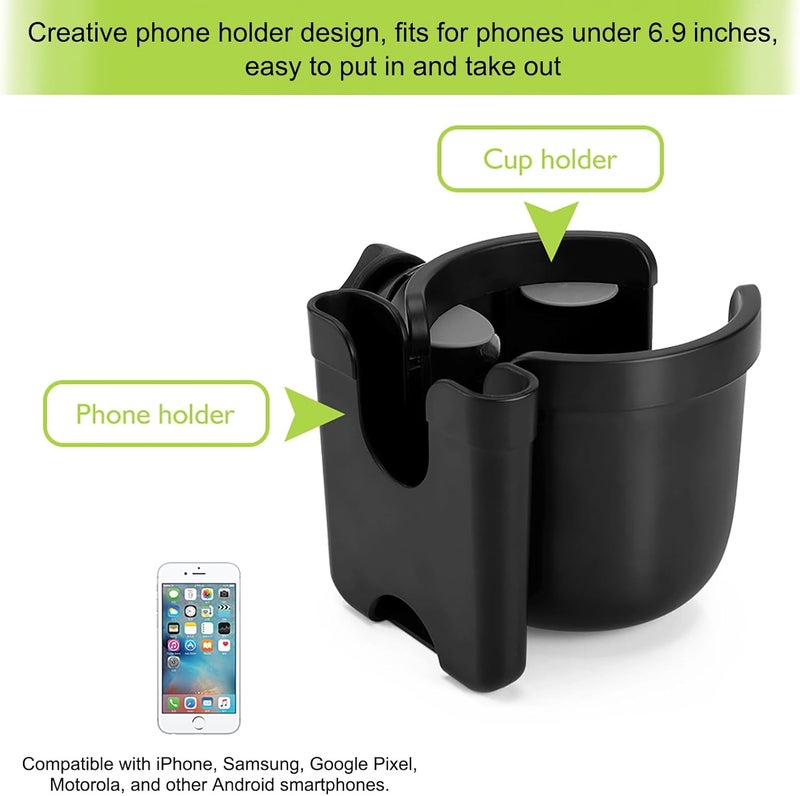 accmor Stroller Cup Holder with Phone Holder, Bike Cup Holder, Universal Cup Holder for Uppababy Nuna Doona Strollers, 2-in-1 Cup Phone Holder for Stroller, Bike, Wheelchair, Walker, Scooter - Image 3