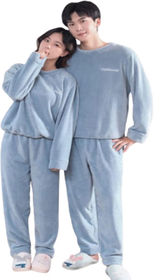 Ukal Women's & Men's Wool Blend Fleece Velvet Full Length Winter Nightwear Pajama Set Free Size ( 26 Till 34 ) Set f 2 (Blue) - Image 2