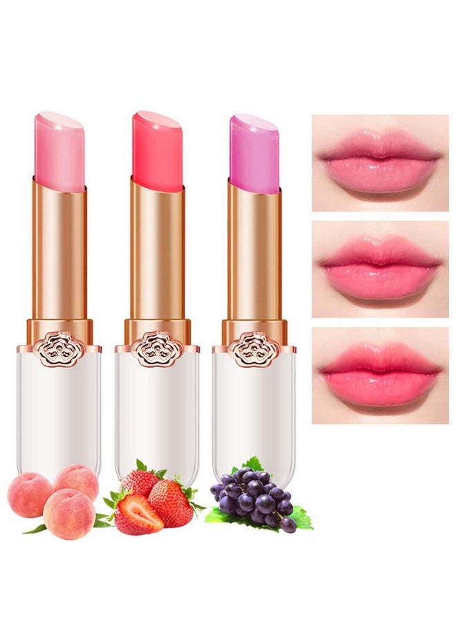 BINGBRUSH BINGBRUSH 3 Pcs Peach Strawberry Grape Color Changing Lipstick Queen,PH Mood Long Lasting Labiales Lip Gloss Lip Balm Tinted Magic Lip Stain Moisturize Makeup Lipstick Set for Women  - Image 1