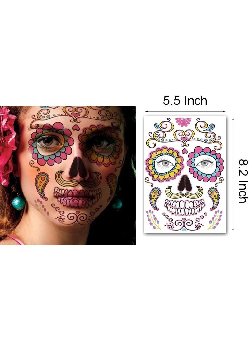 Temporary Tattoo Sugar Skull Skeleton Art – Vivid Day of the Dead Body Tattoo for Halloween, Festivals & Parties | Bold Artistic Design that Unleashes Your Mysterious & Fearless Side - Image 1