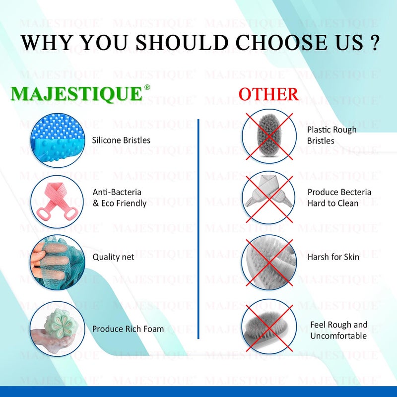 Majestique Flower Bath Loofah & Silicone Back Scrubber Belt Combo | Gentle Exfoliating Body Scrubber for Deep Cleansing | Soft Mesh Loofah & Skin-Friendly Silicone | Shower Essential for All - Image 5