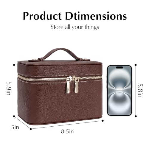 idoltimes Makeup Case for Women, Leather Makeup Bag Cosmetic Case with Removable Divider, Large Capacity Waterproof Portable Travel Toiletry Make up Organizer Case - Image 2