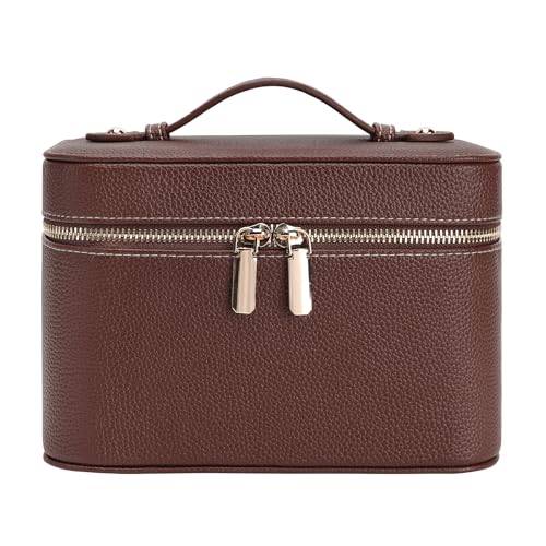 idoltimes Makeup Case for Women, Leather Makeup Bag Cosmetic Case with Removable Divider, Large Capacity Waterproof Portable Travel Toiletry Make up Organizer Case - Image 1