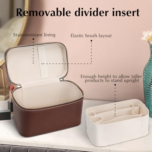 idoltimes Makeup Case for Women, Leather Makeup Bag Cosmetic Case with Removable Divider, Large Capacity Waterproof Portable Travel Toiletry Make up Organizer Case - Image 4