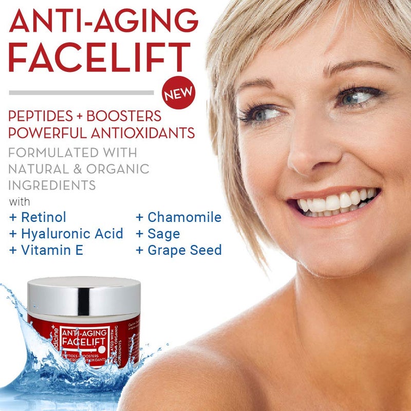 Dermedicine Natural Anti-Aging Facelift Cream for Face | Ultimate Moisturizer w/Retinol, Peptides, Stem Cells, Hyaluronic Acid, Vitamin E, Grape Seed | Helps Smooth Fine Lines, Wrinkles & Brightens | 2 OZ / 60 G - Image 3