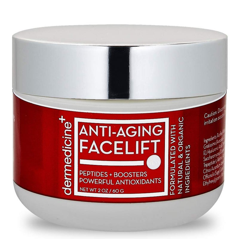 Dermedicine Natural Anti-Aging Facelift Cream for Face | Ultimate Moisturizer w/Retinol, Peptides, Stem Cells, Hyaluronic Acid, Vitamin E, Grape Seed | Helps Smooth Fine Lines, Wrinkles & Brightens | 2 OZ / 60 G - Image 1