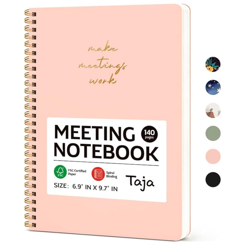 Taja Meeting Notebook for Work Organization - Work notebook with action items, Meeting Minutes Planner Notebook, Perfect Office Supplies for Men & Women - Pink - Image 1