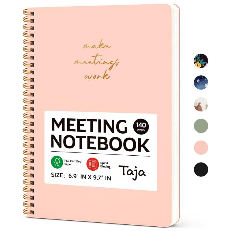 Taja Meeting Notebook for Work Organization - Work notebook with action items, Meeting Minutes Planner Notebook, Perfect Office Supplies for Men & Women - Pink - Image 2
