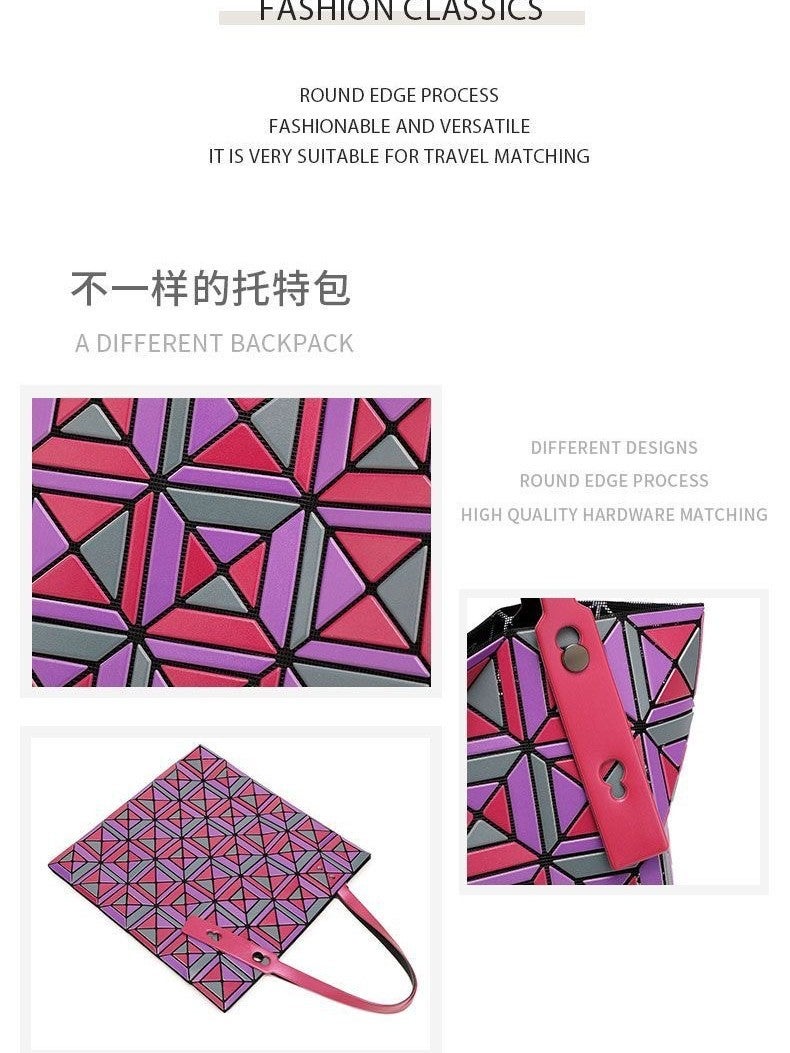 New Colorful Tote Bag For Women Japanese Style Miyake Six-Grid Color-Blocking Geometric Quilted Bag Frosted Shoulder Handbag - Image 2