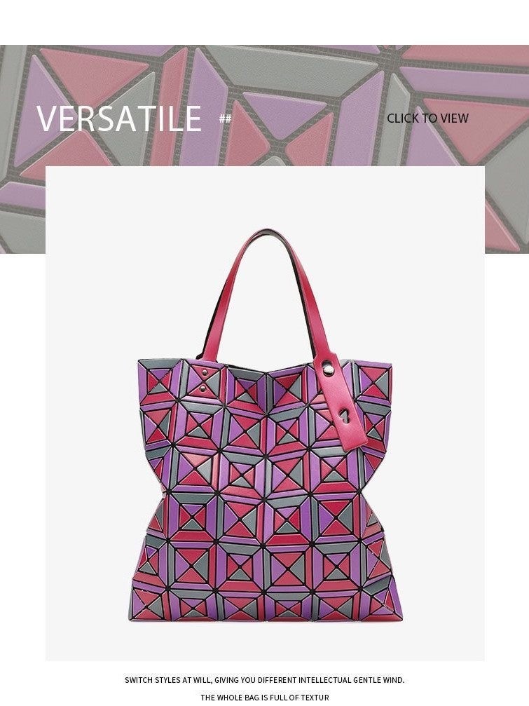 New Colorful Tote Bag For Women Japanese Style Miyake Six-Grid Color-Blocking Geometric Quilted Bag Frosted Shoulder Handbag - Image 3