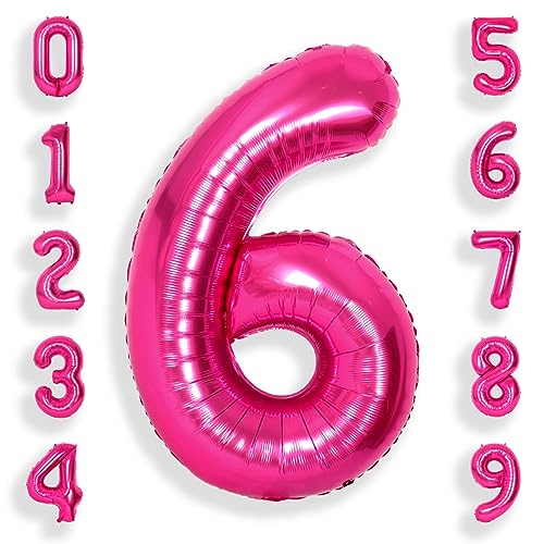 SUWEN 40 Inch Hot Pink Large 6 Number Balloons Big Foil Helium Number Balloons 09 Jumbo Happy 6th Mylar Birthday Party Decorations for Girl Anniversary Party Supplies - Image 1