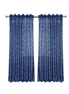 LINENWALAS Burn Out Design Door Sheer Curtain, Net Curtain for Door 7 feet Set of 2, Living Room Curtain, Transparent Curtain, Net Curtain for Decoration, (Set of 2-7 FT, Blue)