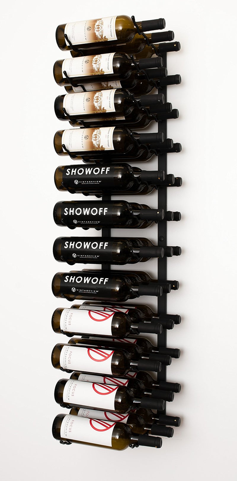 VintageView VintageView W Series Pro Wine Rack 4  Metal Wall Mounted Wine Rack  Modern Label Forward Wine Storage  Space Saving Wine Rack with 36 Bottle Storage Capacity Matte Black 