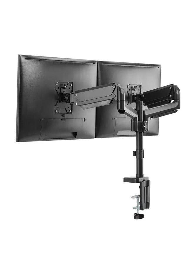 Skill Tech SHT26 C024UP Premium Dual Monitors Aluminum Pole-Mounted Gas Spring Monitor Arm with 2 USB Ports for 17"-32" Screens, VESA 100x100, 16kg Load Capacity – Black - Image 3