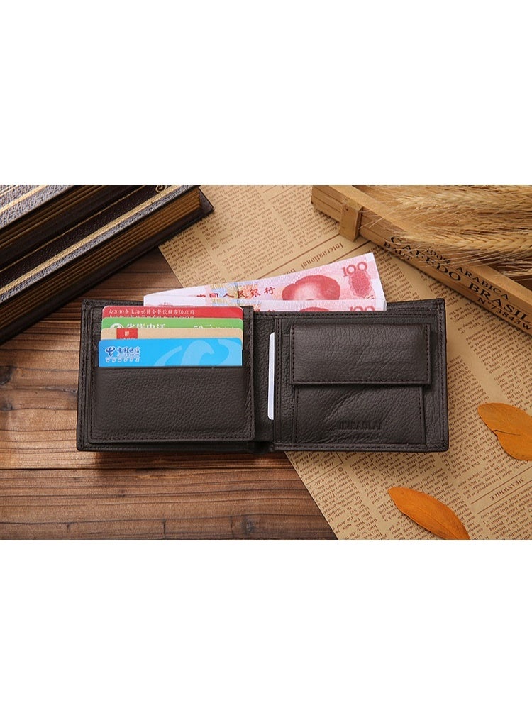 JINBAOLAI Classic Short Genuine Leather Men's Wallet Fashion Coin Purse (Brown) - Image 2