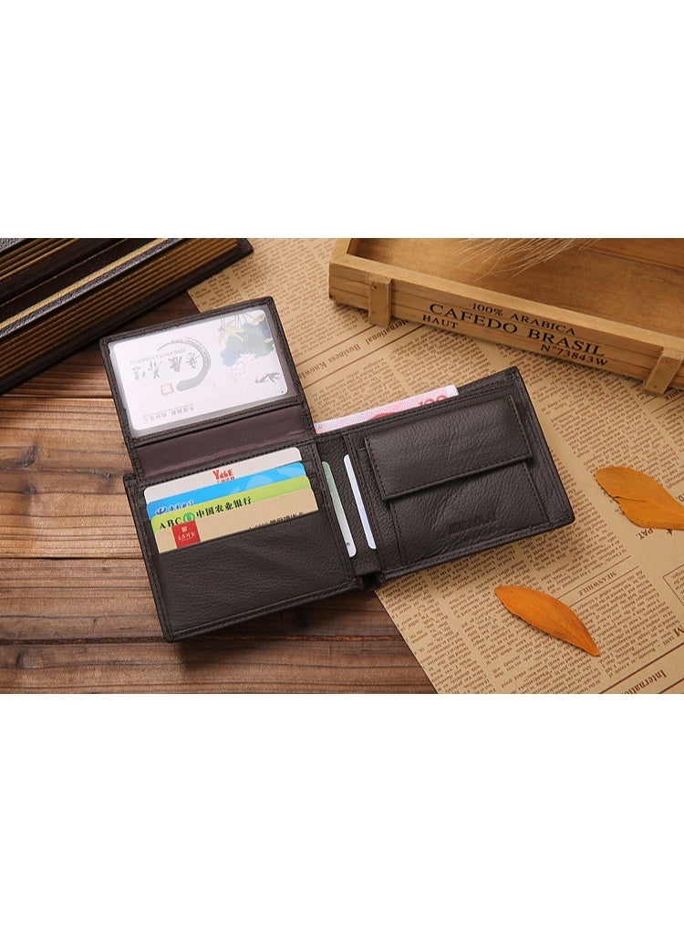 JINBAOLAI Classic Short Genuine Leather Men's Wallet Fashion Coin Purse (Brown) - Image 3