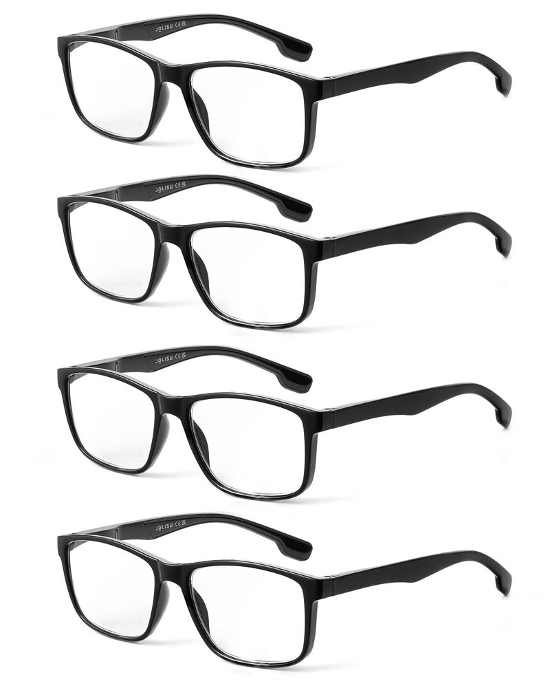 JOLISU 4 Pack Reading Glasses Men Blue Light Blocking with Spring Hinge, Anti Eyestrain/UV Large Wide Square Computer Readers (2.00) - Image 1