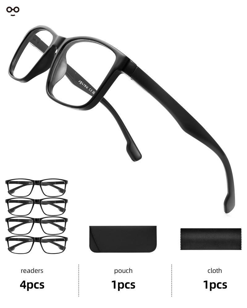JOLISU 4 Pack Reading Glasses Men Blue Light Blocking with Spring Hinge, Anti Eyestrain/UV Large Wide Square Computer Readers (2.00) - Image 4