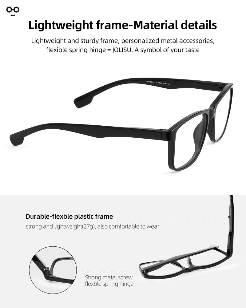 JOLISU 4 Pack Reading Glasses Men Blue Light Blocking with Spring Hinge, Anti Eyestrain/UV Large Wide Square Computer Readers (2.00) - Image 3