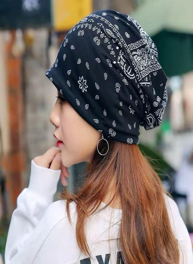 Future Tabs Baggy Slouchy Paisley Printed Bandanna for Men & Women - Black | Aesthetic Unisex Headband | Breathable & Comfortable Cotton Bandana | Chunky Beanie Chemo Hat Skull Cap - Image 3