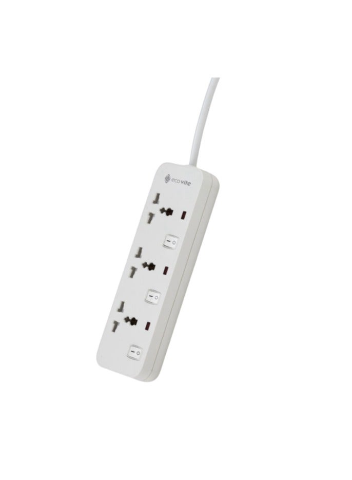 eco vite EcoVite 3-Way Extension Cord with Individual Switches – 3 Sockets | 3-Meter Heavy Duty Cable | Multi Plug Power Strip | ECAS Approved | Safety Shutters | Ideal for Home & Office - Image 3