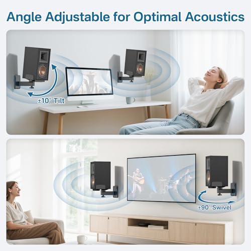 Chunxiao Pair of Adjustable Speaker Wall Mount for Klipsch Bookshelf Speaker Mount - Heavy Duty Side Clamping Wall Speaker Mounts for Klipsch R-40PM R50M RP-500M II RP-600M II Speaker Mount, 55 LBS Capacity - Image 3