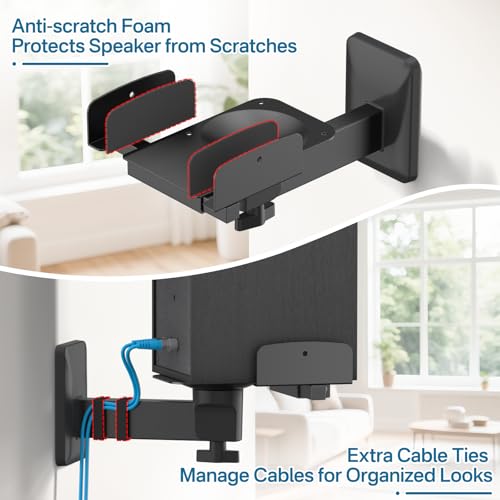 Chunxiao Pair of Adjustable Speaker Wall Mount for Klipsch Bookshelf Speaker Mount - Heavy Duty Side Clamping Wall Speaker Mounts for Klipsch R-40PM R50M RP-500M II RP-600M II Speaker Mount, 55 LBS Capacity - Image 4