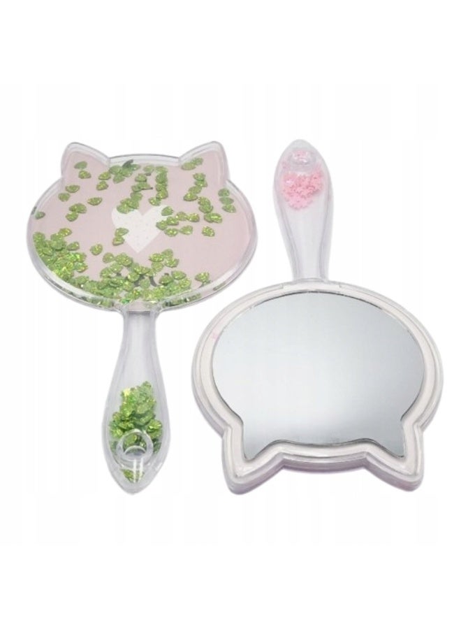 25cm handheld makeup mirror with cat ears design and glitter in the handle - Image 2