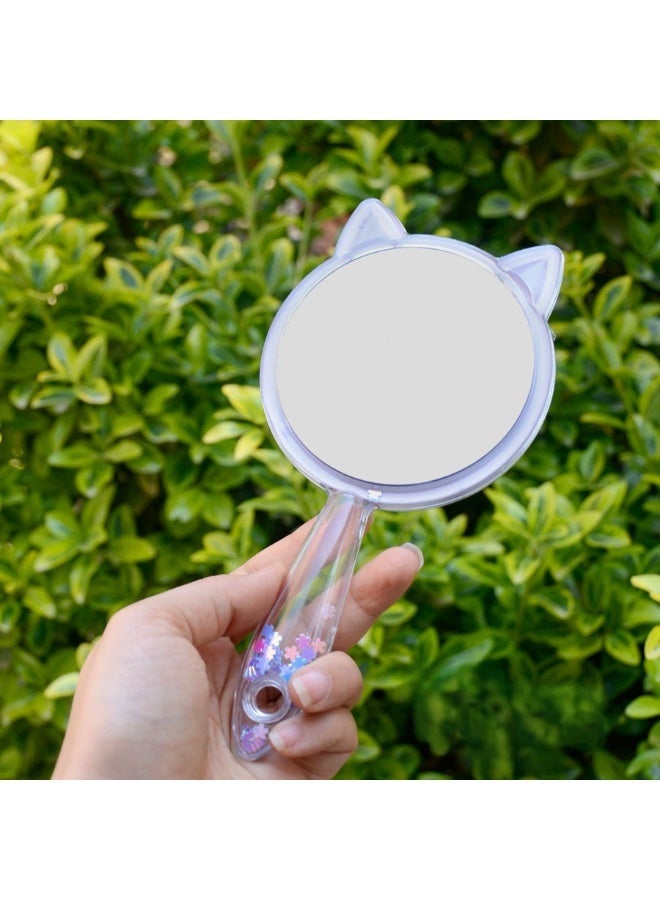 25cm handheld makeup mirror with cat ears design and glitter in the handle - Image 1